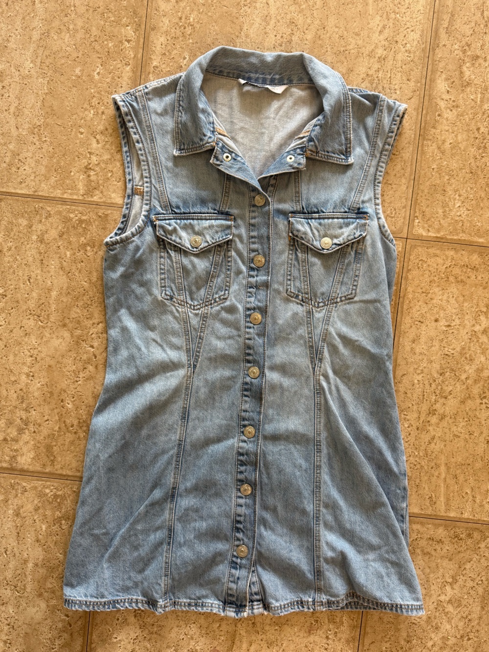 Zara Light Blue Button-Front Denim Dress